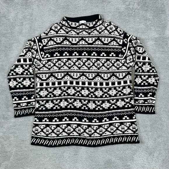 J. Jill Sweaters - J.JILL Thick Knit Cotton Wool Blend Black & White Pullover Mock Neck Sweater L